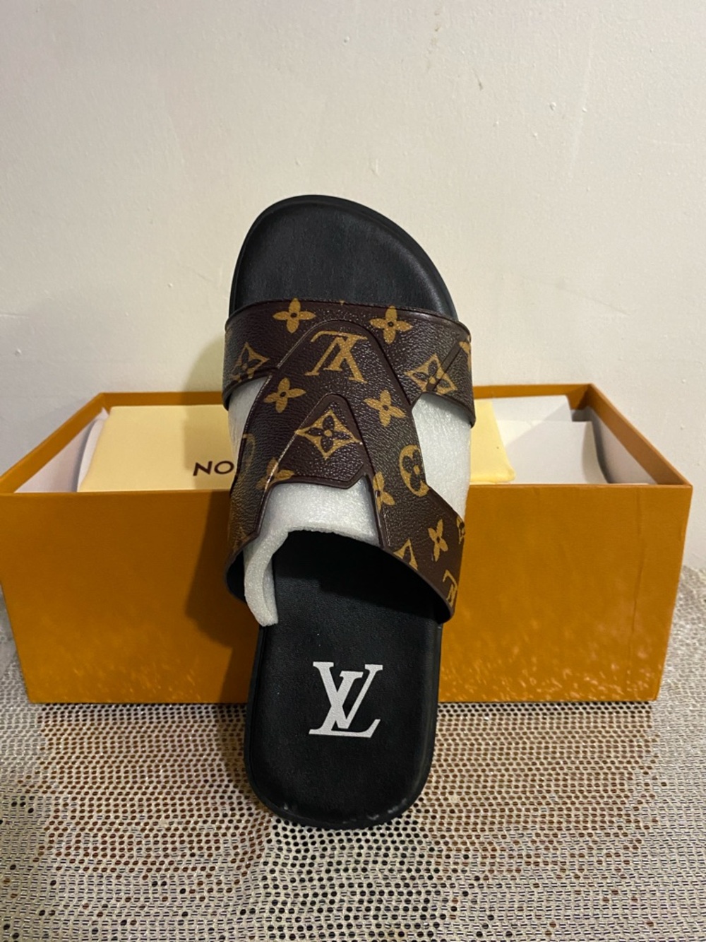 Louis Vuitton Brown Monogram Slide with Black Footbed